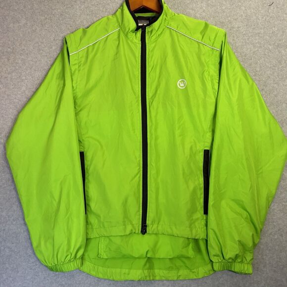 Canari Cycling Jacket Mens Small Neon Green Windbreaker Reflective Full Zip - Picture 1 of 8